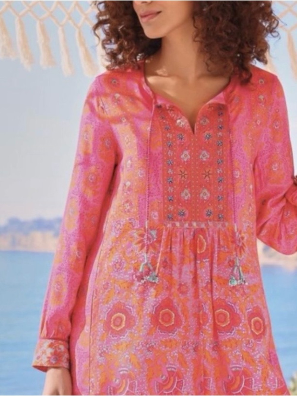 Soft Surroundings Pink Paisley Embroidered Tunic